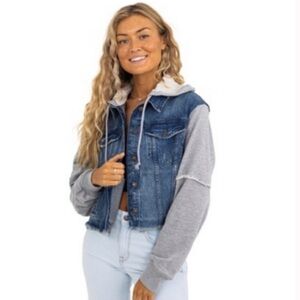 NWT‎ Free People We The Free Throwback Denim Layered Look Jacket Medium